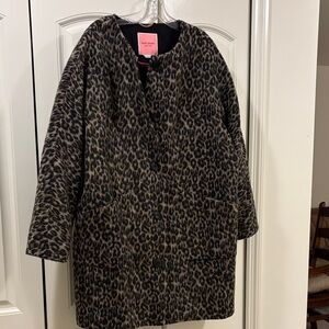 Kate Spade Leopard Wool Black and Pink Lined Dress Coat